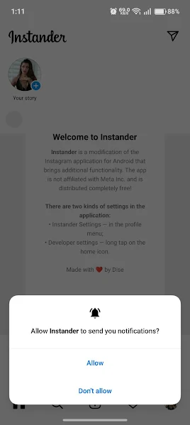 Screenshot of Instander social features